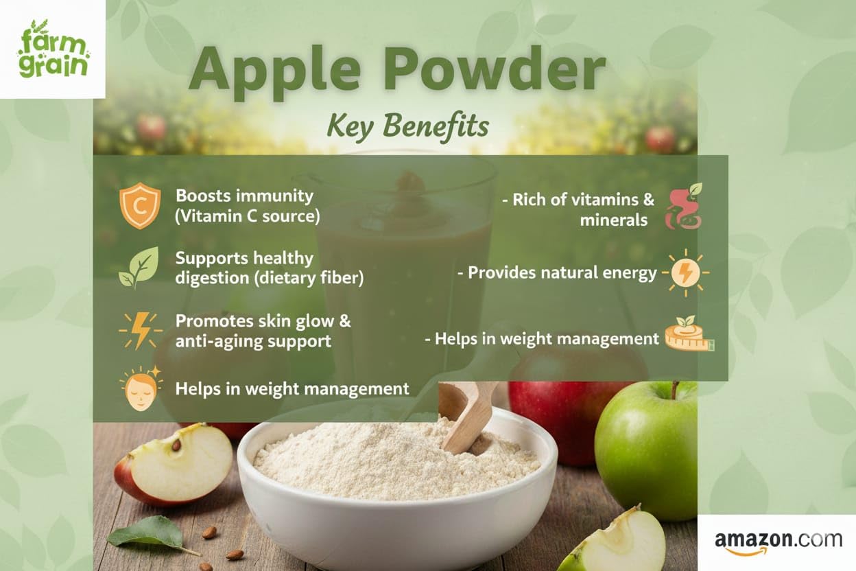 FARM GRAIN Apple Powder 250g | | No Added Sugar and Preservatives | Milkshakes | Dessert Recipes | Fruit Powder