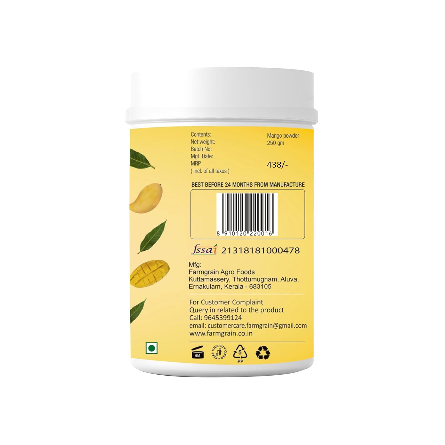 FARM GRAIN Pure Mango Powder 250g: Natural Dried Fruit for Smoothies, Juices