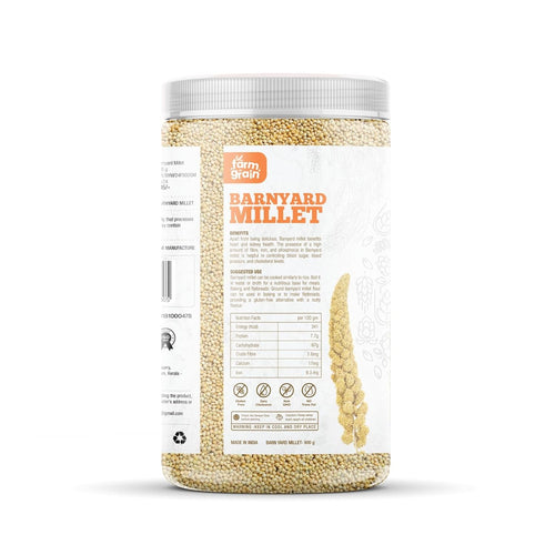 FARM GRAIN Barnyard Millet | 100% Natural & Gluten-Free | Khira Seeds | Rice Replacement | Cooks in 15 Minutes - 900g