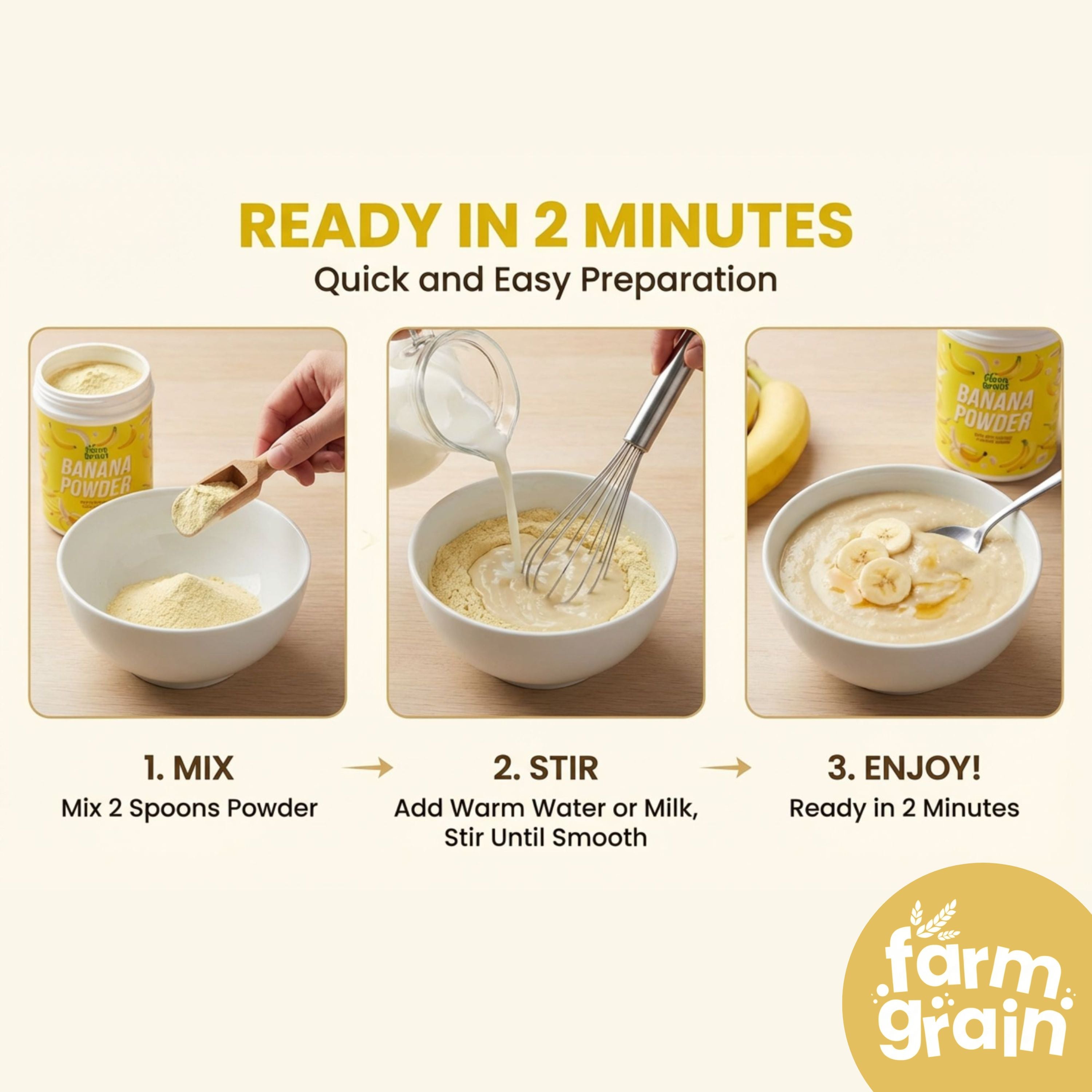 Banana Powder, Organic Traditional South Indian Food, White, Natural with No Additives or Preservatives, 250 Grams, Easy to Digest