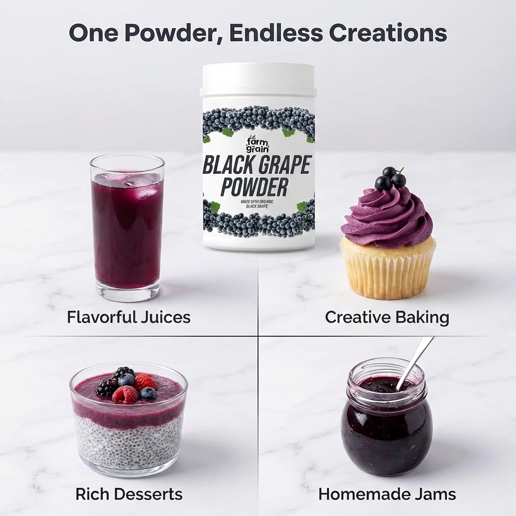 FARM GRAIN Black Grape Powder for Juice/Cooking 250g | Ready to use Pure Grape Fruit Powder | No added Colours & Preservatives