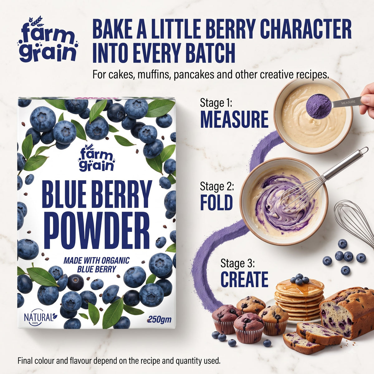 Blueberry Powder - 250g | Spray Dried (Blueberries) | Superfood Powder for Smoothies, Juices, Baking, and Energy Drinks