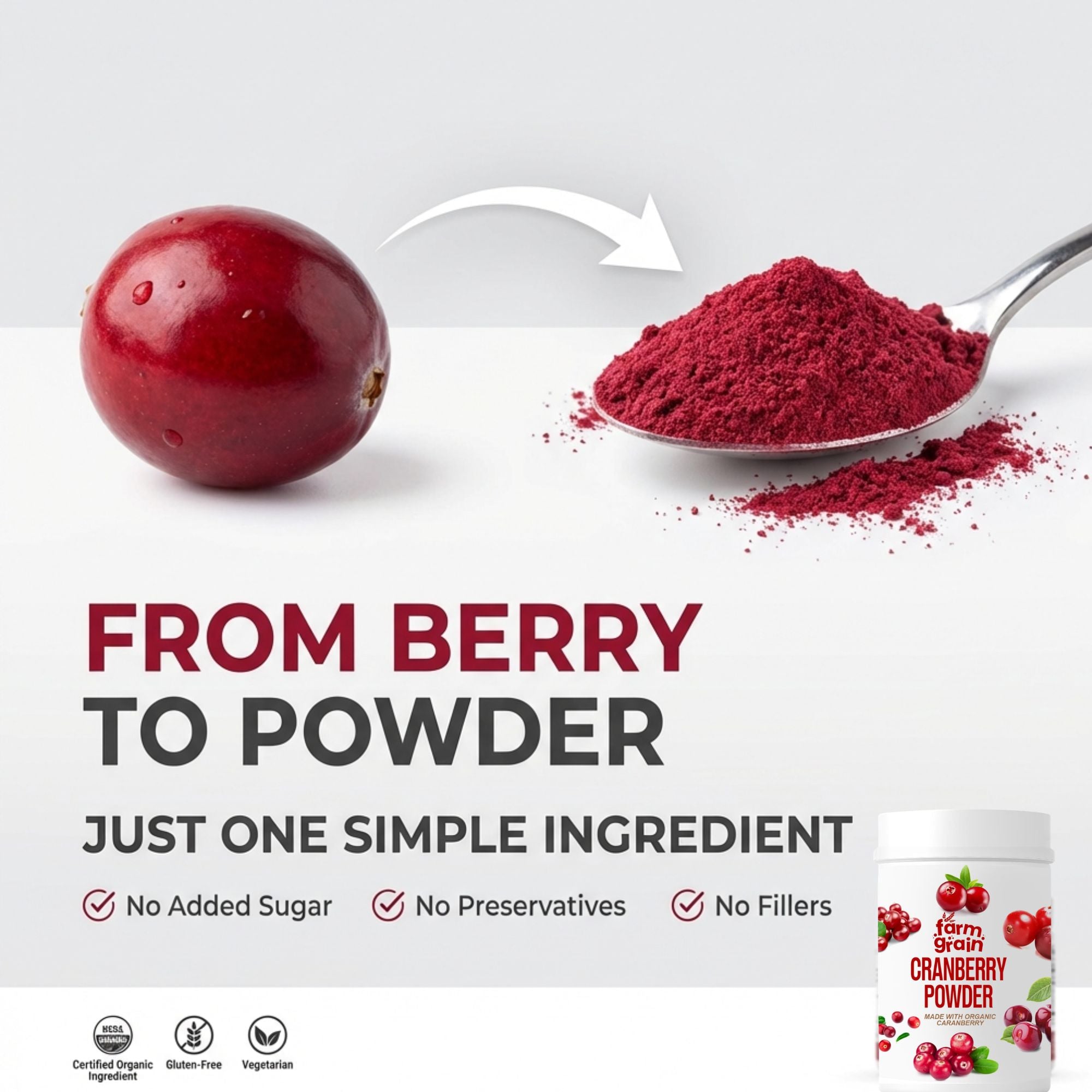 Cranberry Powder Made With Organic Carnberry 250g | High Antioxidants, Dietary Fiber | No Gluten | Immunity Booster