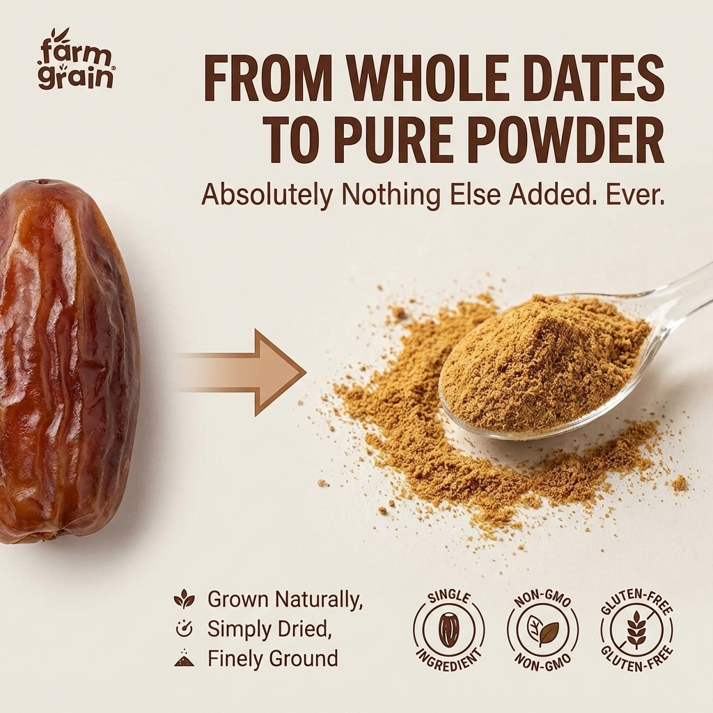 Dates Powder | Kharik/Khajur Powder | 100% Natural Sweetener | No Preservatives, No Chemicals | Healthy Substitute for Refined Sugar | Dates Powder for Little Ones - 250g