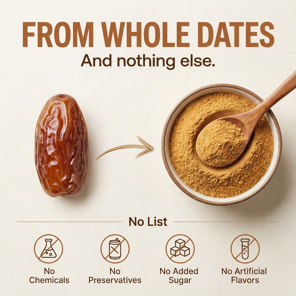Dates Powder | Kharik/Khajur Powder | 100% Natural Sweetener | No Preservatives, No Chemicals | Healthy Substitute for Refined Sugar | Dates Powder for Little Ones - 250g