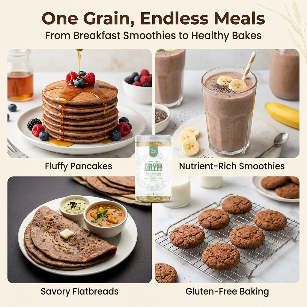 Finger Millets (Ragi) - High Protein, Gluten-Free, Nutrient-Rich, Ideal for Healthy Meals, Smoothies, and Baking - 900g Pack, 100% Natural & Organic