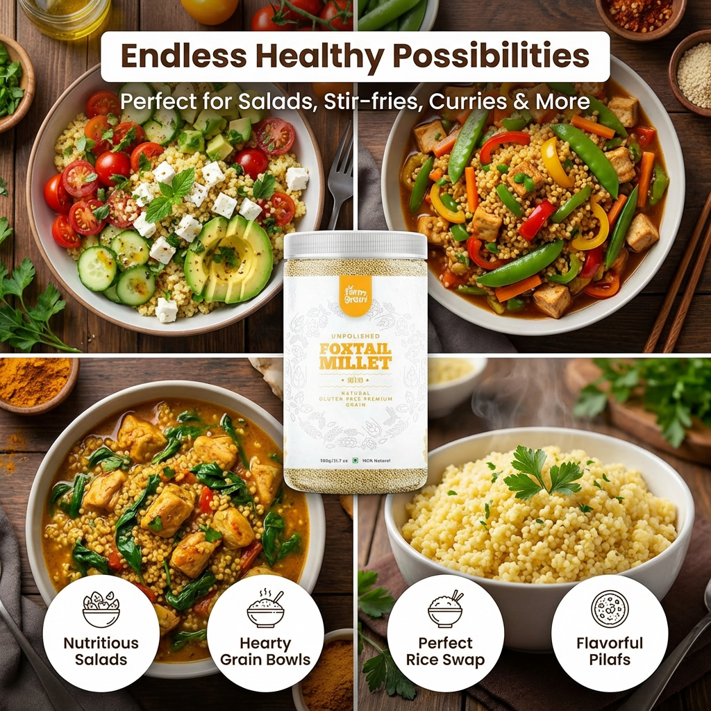 Foxtail Millet Whole Grain | Kangani Seeds | Rice Replacement | High Fibre and Plant Protein | Gluten Free | Cooks in 10 minutes - 900g