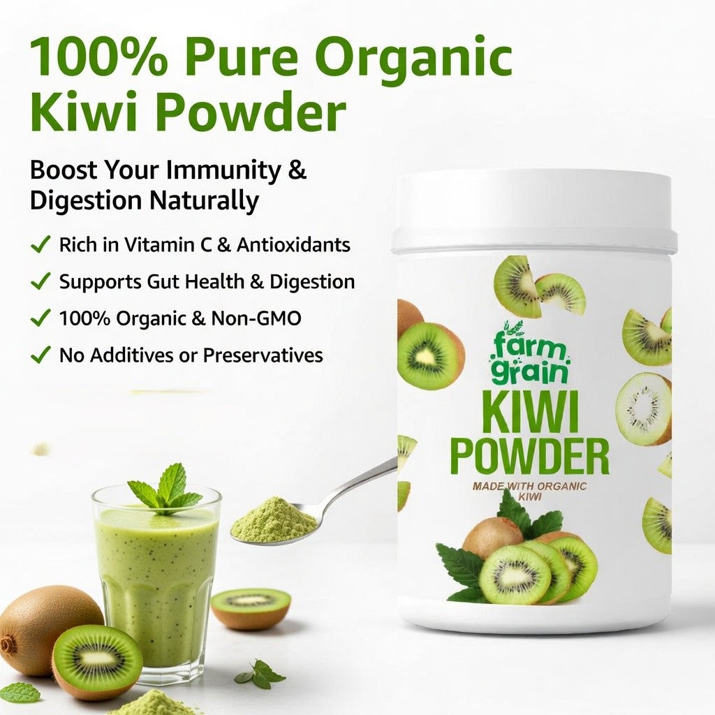Kiwi Fruit Juice Powder, Natural Freeze Dried, Tangy, Vegan, Gluten-Free, No Sugar Added, Superfood for Smoothies, Drinks, Baking, 250gm Jar