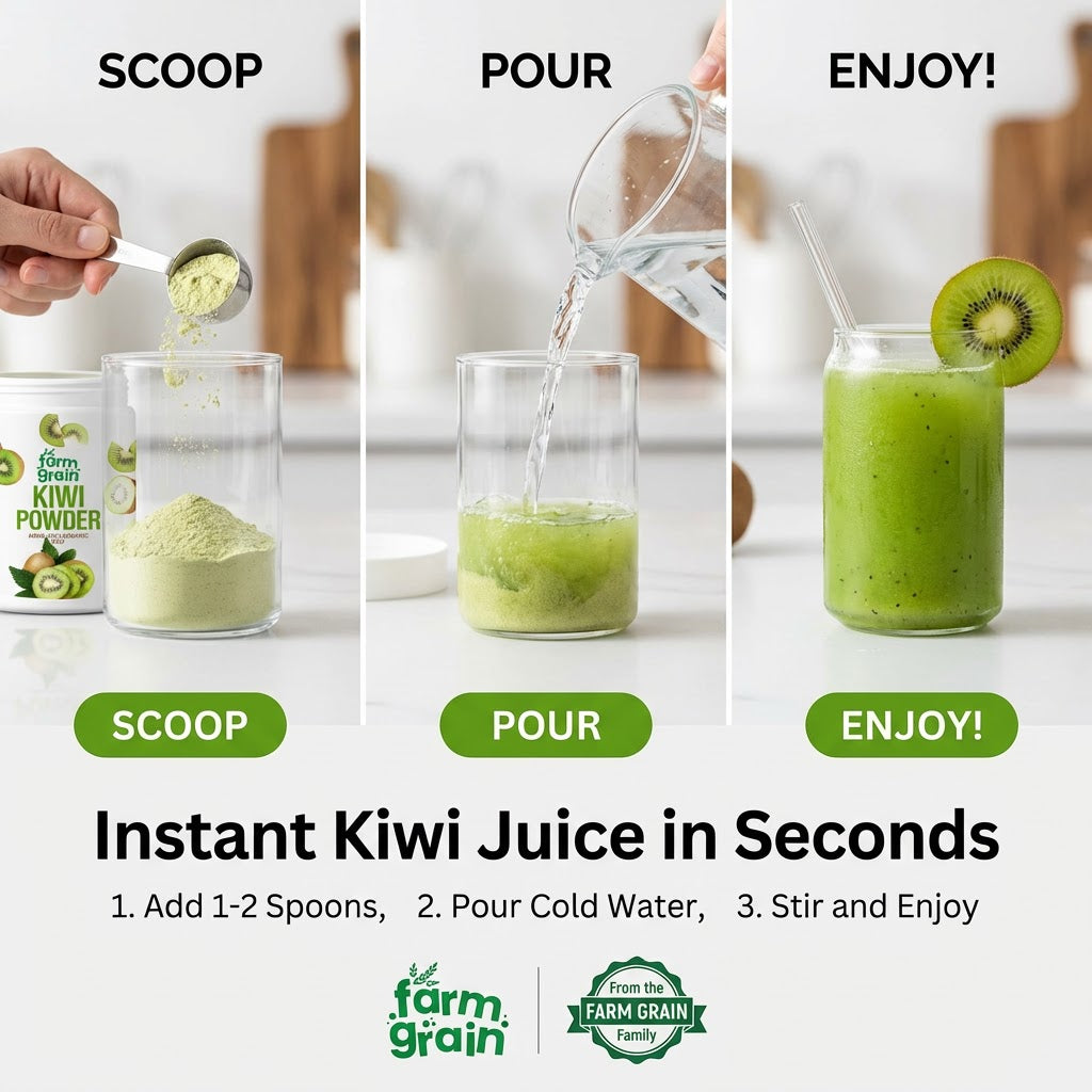 Kiwi Fruit Juice Powder, Natural Freeze Dried, Tangy, Vegan, Gluten-Free, No Sugar Added, Superfood for Smoothies, Drinks, Baking, 250gm Jar