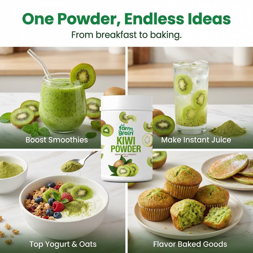 Kiwi Fruit Juice Powder, Natural Freeze Dried, Tangy, Vegan, Gluten-Free, No Sugar Added, Superfood for Smoothies, Drinks, Baking, 250gm Jar