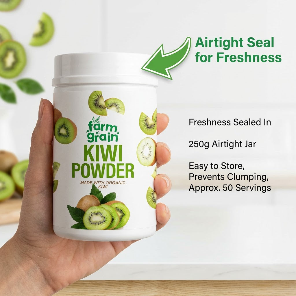 Kiwi Fruit Juice Powder, Natural Freeze Dried, Tangy, Vegan, Gluten-Free, No Sugar Added, Superfood for Smoothies, Drinks, Baking, 250gm Jar