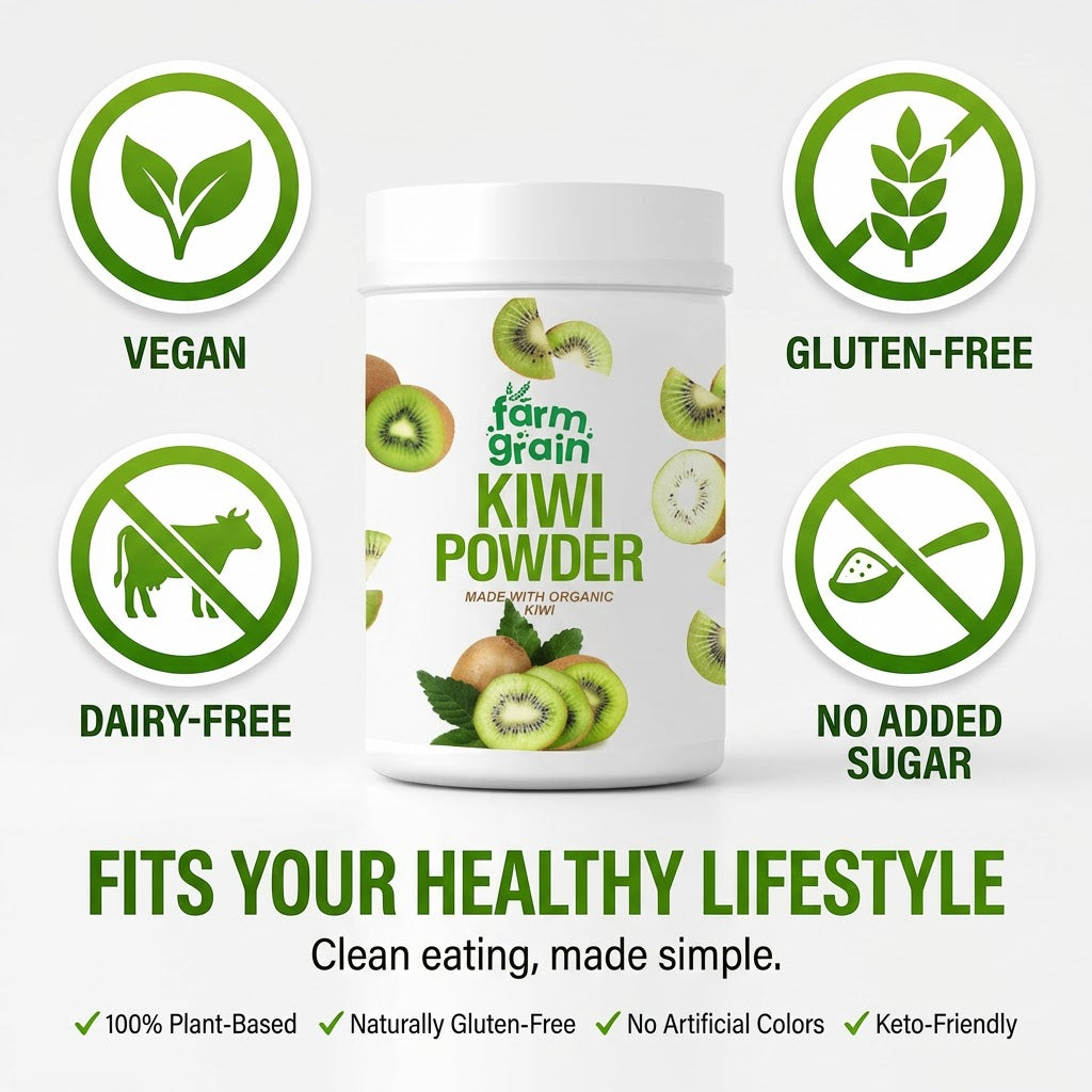 Kiwi Fruit Juice Powder, Natural Freeze Dried, Tangy, Vegan, Gluten-Free, No Sugar Added, Superfood for Smoothies, Drinks, Baking, 250gm Jar