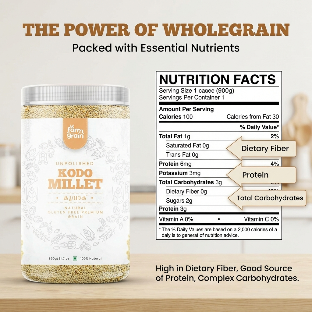 Kodo Millet Unpolished | 100% Natural & Gluten Free | Cooks In 15Mins | Kodri Seeds | High Fiber Minor Millets | Wholegrain | Low Gi - 900g