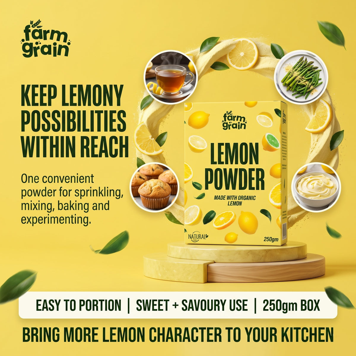 Lemon Powder - 250g | For food | juice | Lemonade | Ingredient in beverages like, Mocktails, cooking, baking, cosmetics | No Artificial colour | No preservatives | No added sugar