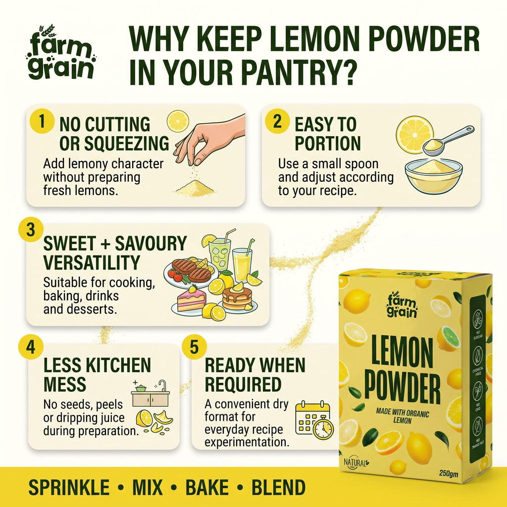 Lemon Powder - 250g | For food | juice | Lemonade | Ingredient in beverages like, Mocktails, cooking, baking, cosmetics | No Artificial colour | No preservatives | No added sugar