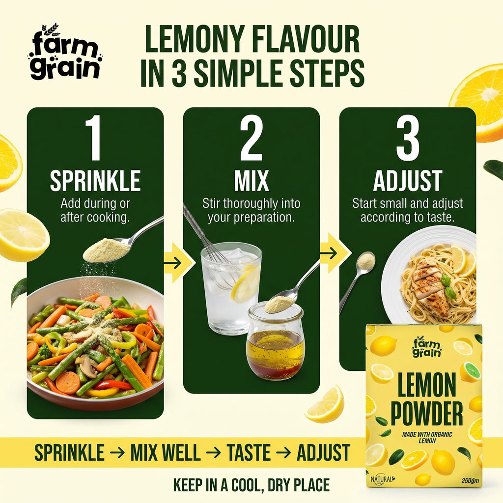 Lemon Powder - 250g | For food | juice | Lemonade | Ingredient in beverages like, Mocktails, cooking, baking, cosmetics | No Artificial colour | No preservatives | No added sugar