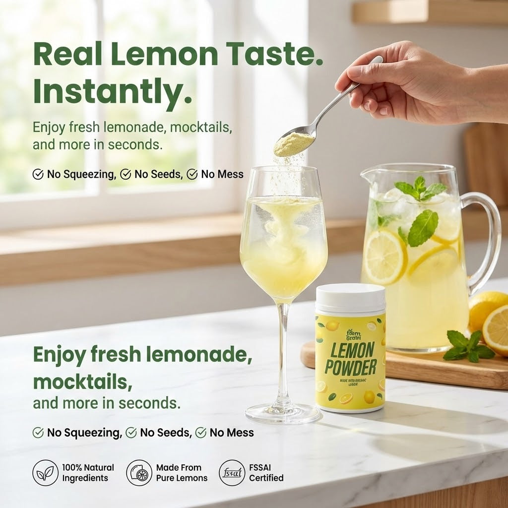 Lemon Powder - 250g | For food | juice | Lemonade | Ingredient in beverages like, Mocktails, cooking, baking, cosmetics | No Artificial colour | No preservatives | No added sugar