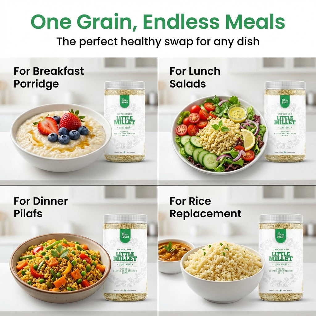 Little Millet Unpolished | 100% Natural & Gluten-Free | High Fiber Rice Alternative | Kutki Seeds | Cooks in 15 Minutes - 900g