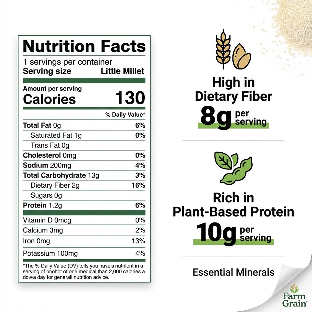 Little Millet Unpolished | 100% Natural & Gluten-Free | High Fiber Rice Alternative | Kutki Seeds | Cooks in 15 Minutes - 900g