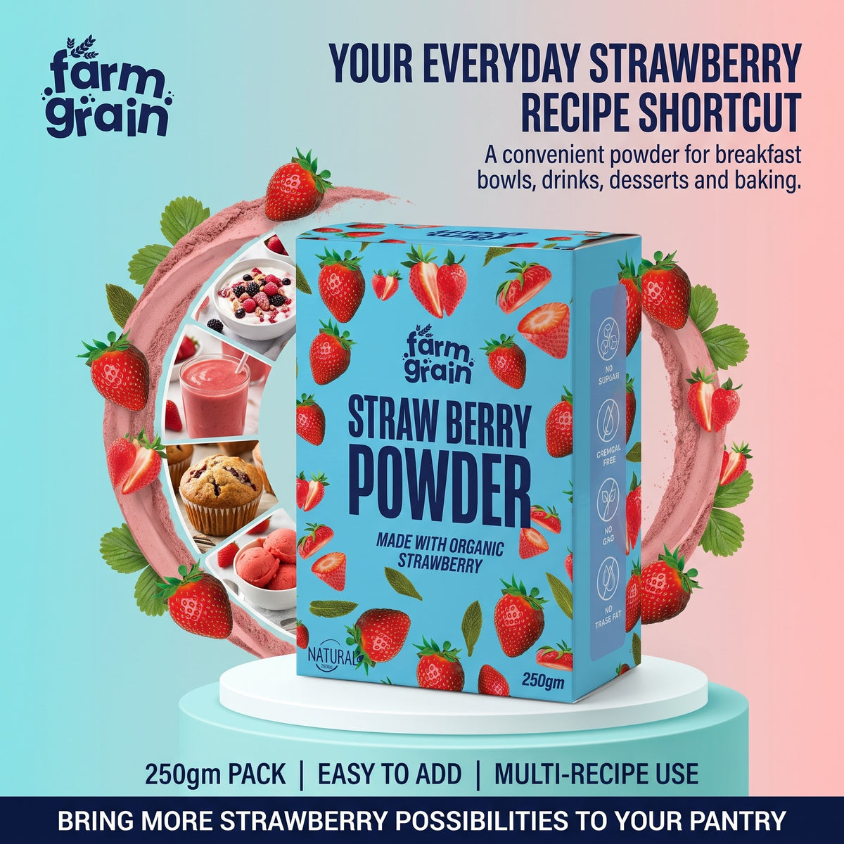 Strawberry Powder Spray Dried 250gm Smoothies, Baking, Skincare